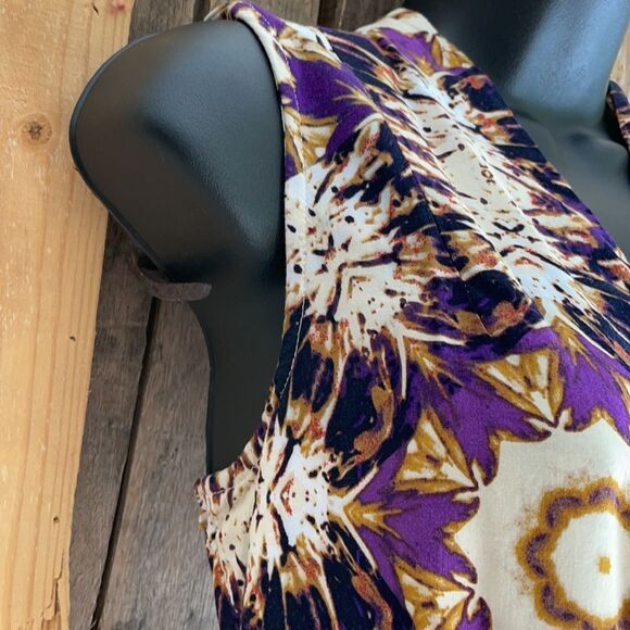 Ellen Tracy V-neck Sleeveless Printed Blouse Purple Gold Cream Size Small - Picture 5 of 16